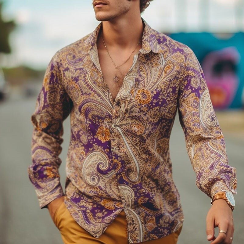 Men's Boho Shirt Floral Paisley Tribal Graphic Prints Vintage Turndown  Outdoor Street Long Sleeve Print Streetwear Designer Casual Shirt 