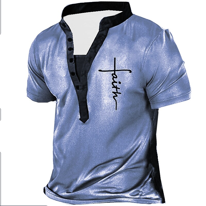 Men's Jesus Faith Cross Print Cozy Casual Henley
