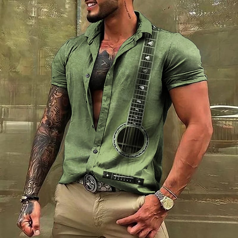 Men's Shirt Graphic Prints Music Guitar Turndown Street Casual Short Sleeves Button-Down Print Streetwear Soft Top