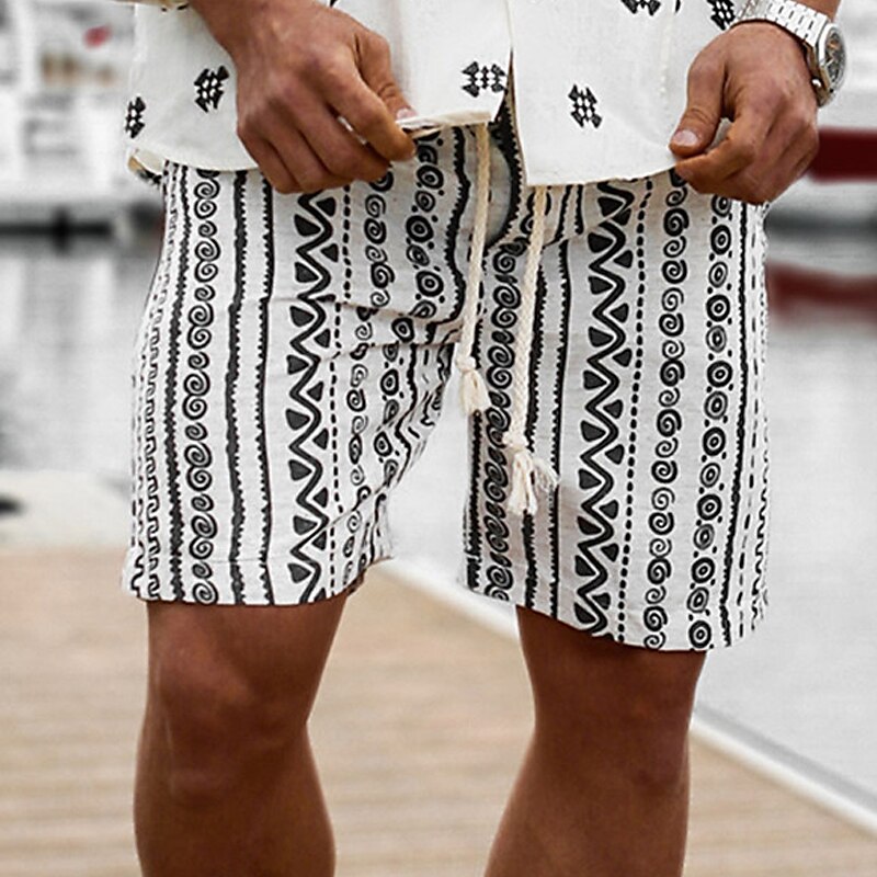 Men's Summer Beach Shorts Drawstring Elastic Waist Print Graphic Geometric Pattern Breathable Soft Casual Daily Streetwear