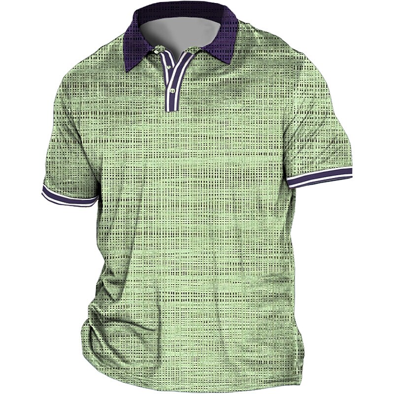 Men's Outdoor Casual Comfortable Button Breathable Lapel Check Print Short Sleeve T-shirt