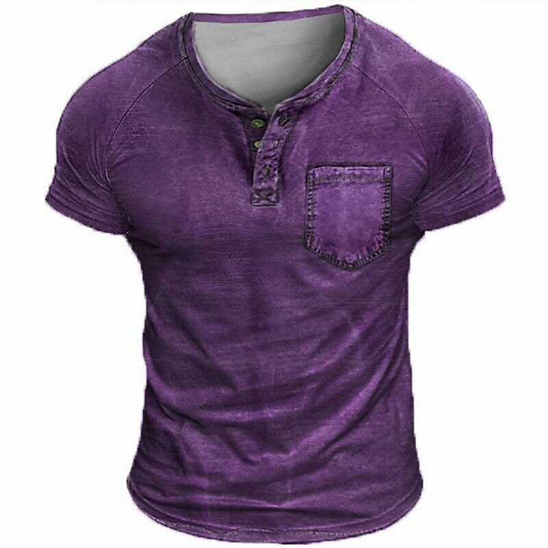 Men's Outdoor Casual Street Vacation Comfortable Breathable Light Plain Short Sleeve Henley Shirt