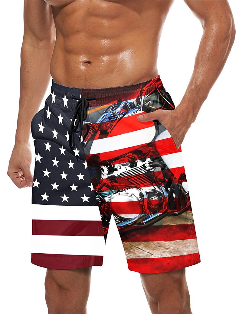 Men's Board Swim Shorts Swim Trunks Drawstring with Mesh lining Elastic Waist Graphic Prints National Flag Quick Dry Short 