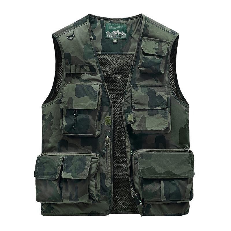 Men's Fishing Hiking Outdoor Camping Hunting multi pocket anti-wind dry lightweight camouflage sleeveless vest