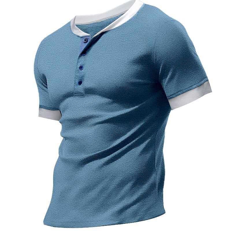 Men's Outdoor Casual Vacation Street Lightweight Comfortable Quick Dry Breathable Solid Color Short Sleeve Henley Shirt