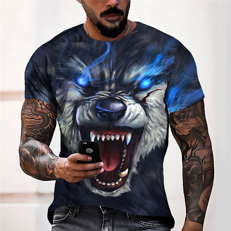 Men's Unisex T shirt Tee Wolf Graphic Prints Crew Neck 3D Print Outdoor Street Short Sleeve Print Sports Casual Top