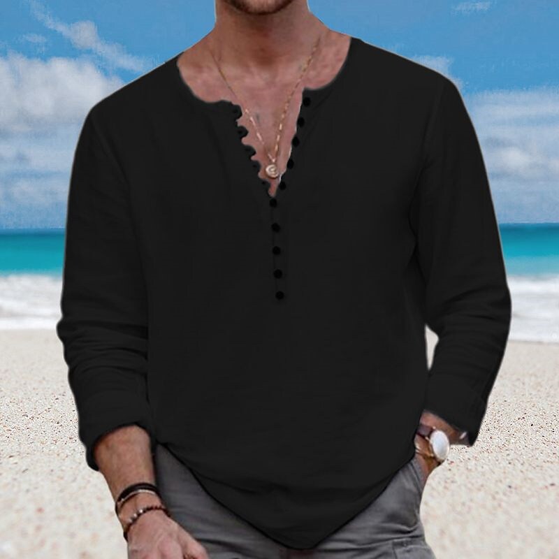 Men's Shirt Henley Shirt Casual Shirt Beach Shirt Long Sleeve Plain Crew Neck Street Daily Top