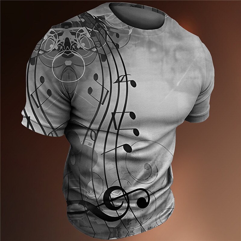 Men's T shirt Graphic Musical Notes Crew Neck 3D Print Outdoor Casual Short Sleeve Print Vintage Top