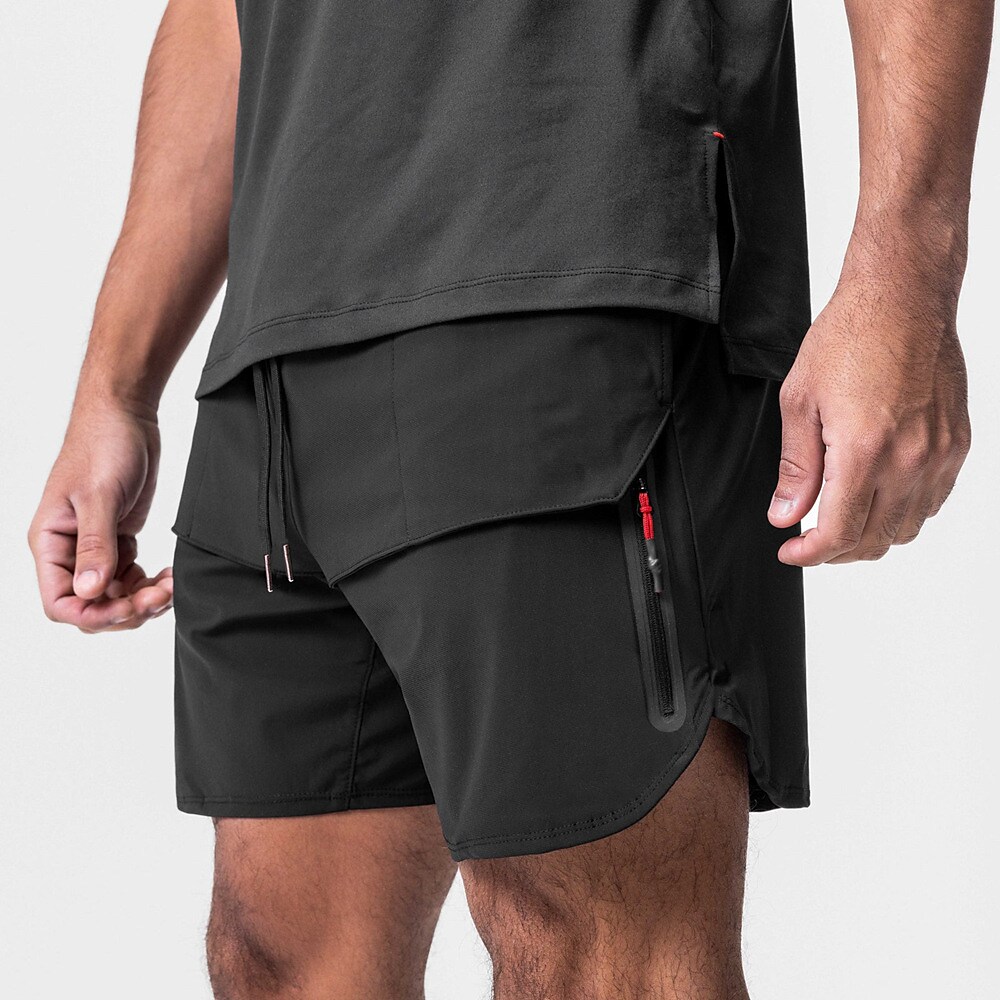 Men's Running Athletic Shorts Drawstring Split Bottoms Street Breathable Water Repellent Quick Dry Fitness Solid Colored Sportswear 