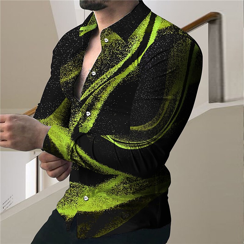 Men's Shirt 3D Print Outdoor Vacation Casual Long Sleeve Button-Down B
