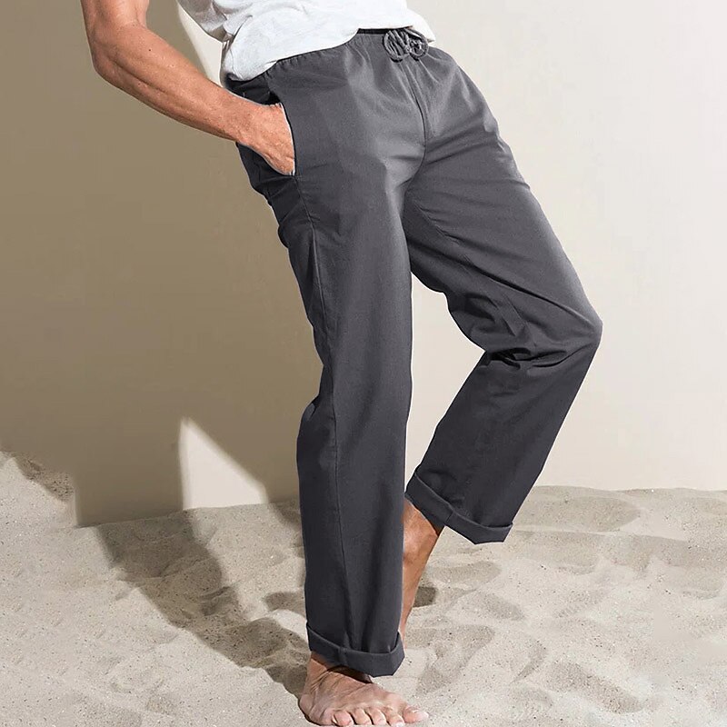 Men's Linen Pants Summer Pocket Plain Comfort Breathable Outdoor Daily Going out Linen / Cotton Blend Fashion Casual Trousers 