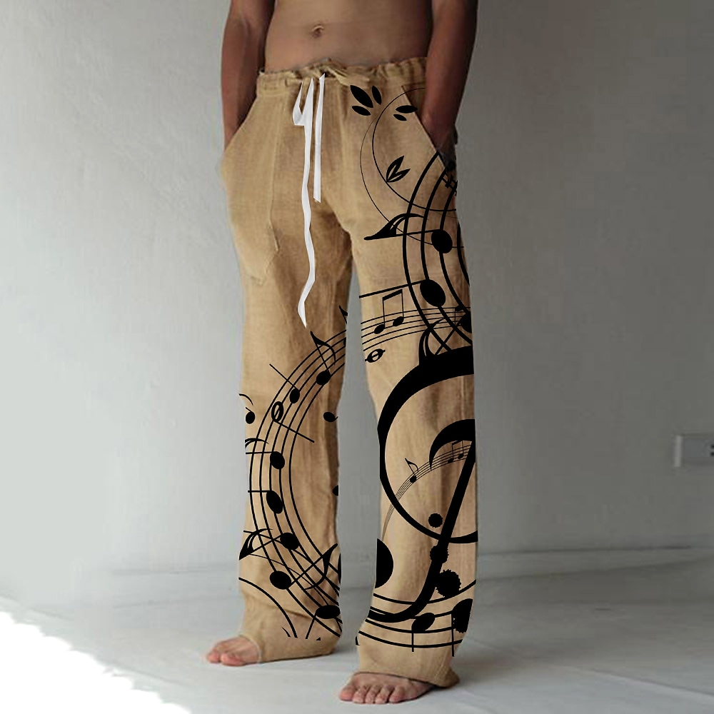 Men's Summer Baggy Beach Pants 3D Print Elastic Drawstring Front Pocke