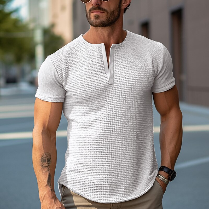Men's Waffle Outdoor Street Fashion Vacation Comfortable Breathable Soft Plain Short Sleeve T Shirt