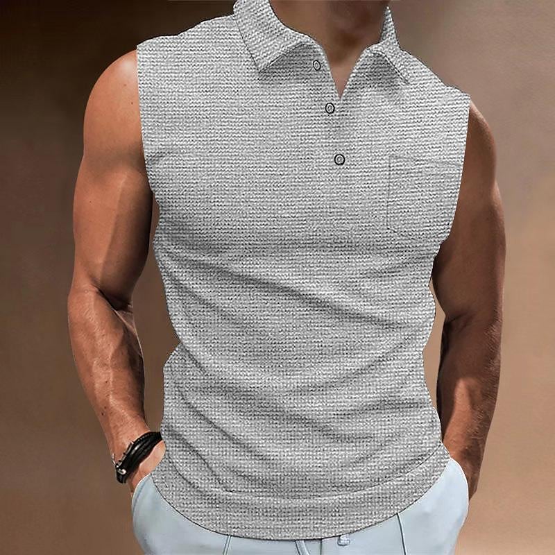 Men's Tank Top Summer Lapel Button-down Sleeveless Tcasual Sports Vest