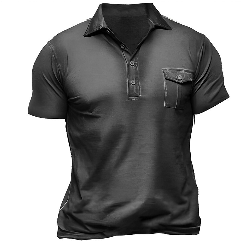 Men's Business Outdoor Casual Comfortable Button Pocket Breathable Lapel Solid Color Short Sleeve Shirt