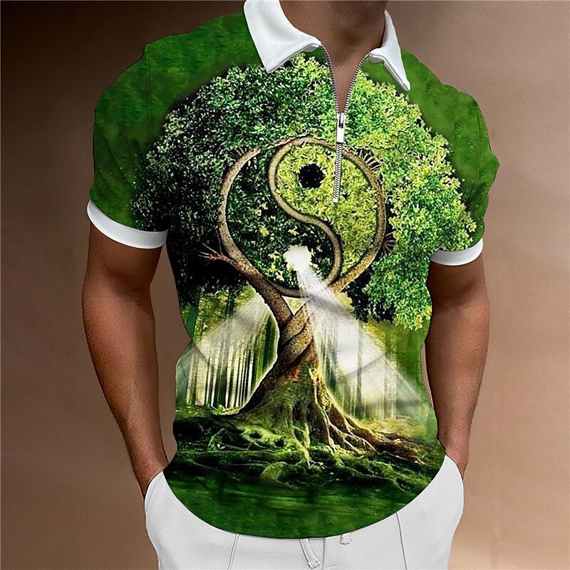 Men's Zip Golf Polo Shirt Galaxy Music Guitar Turndown Outdoor Street Short Sleeves Zipper Top