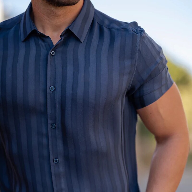 Men's Shirt Button Up Summer Casual Shirt Short Sleeve Striped Turndown Street Daily Fashion Casual Comfortable Top