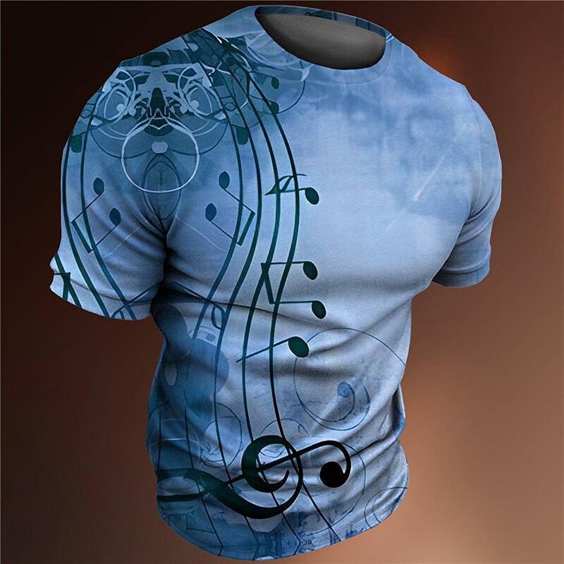 Men's T shirt Graphic Musical Notes Crew Neck 3D Print Outdoor Casual Short Sleeve Print Vintage Top