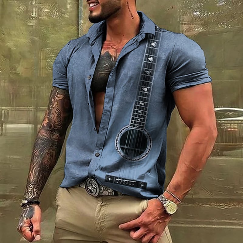 Men's Shirt Graphic Prints Music Guitar Turndown Street Casual Short Sleeves Button-Down Print Streetwear Soft Top