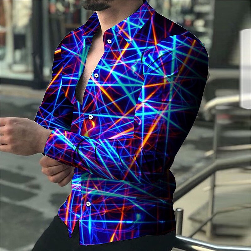 Men's Shirt 3D Print Outdoor Vacation Casual Long Sleeve Button-Down B