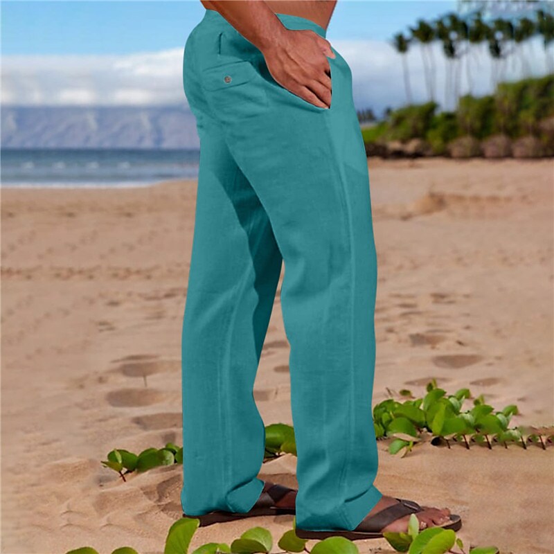 Men's Linen Pants Trousers Summer Pants Pocket Plain Comfort Breathable Going out Linen / Cotton Blend Pnats