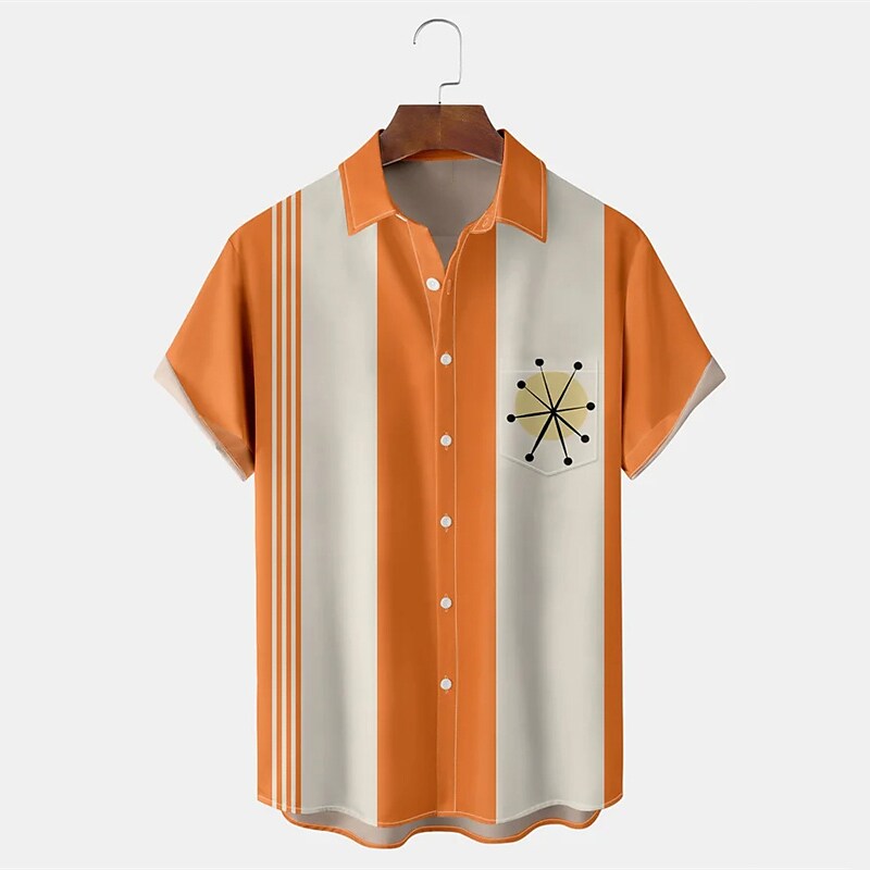 Men's Button Up Summer Shirt Casual Beach Shirt Short Sleeve Patchwork