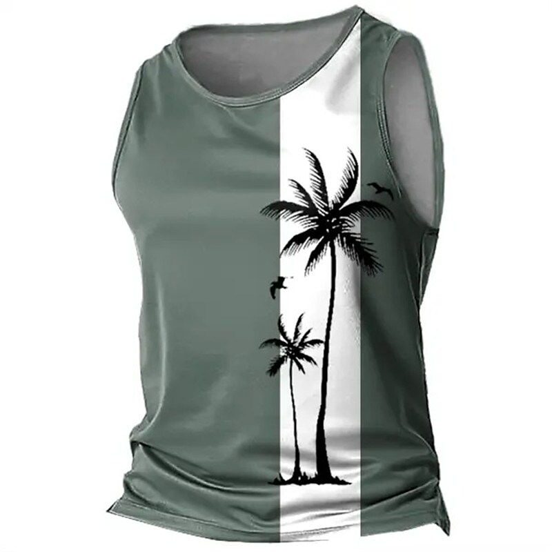 Men's Vest Top Sleeveless Graphic Coconut Tree Crew Neck Print Daily Sports Hawaiian Muscle T Shirt