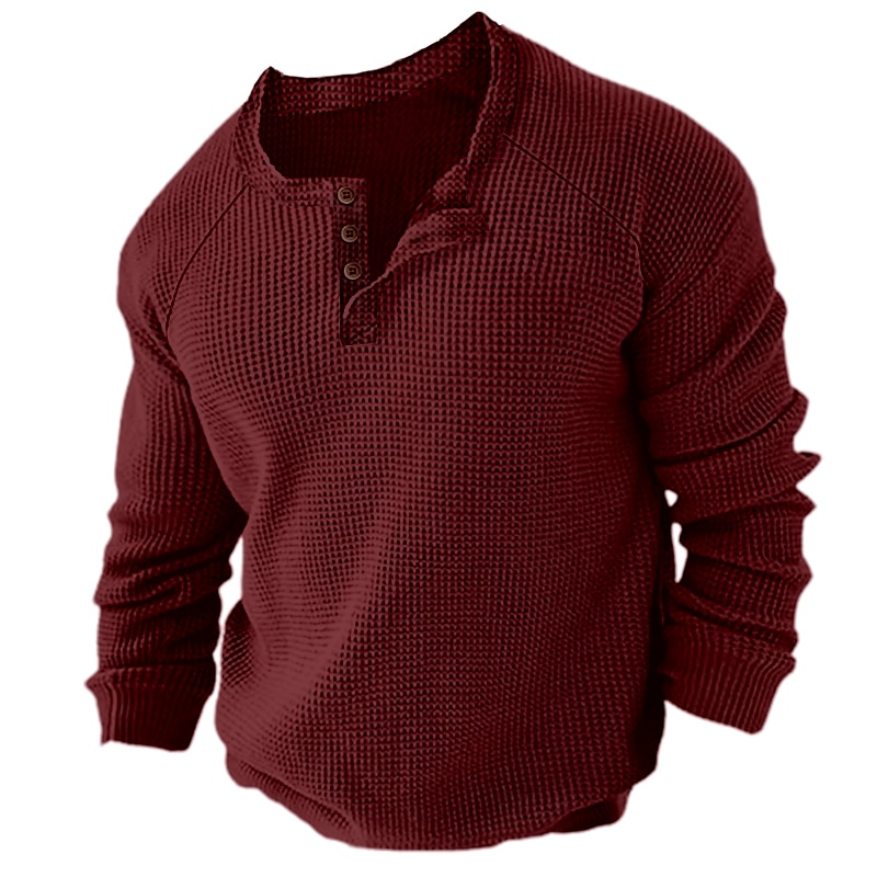 Men's Outdoor Casual Sports Fashion Comfortable Breathable Soft Plain Long Sleeve Henley Shirt