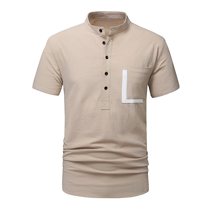 Men's Outdoor Casual Street Vacation Comfortable Breathable Light Plain Front Pocket Short Sleeve Henley Shirt