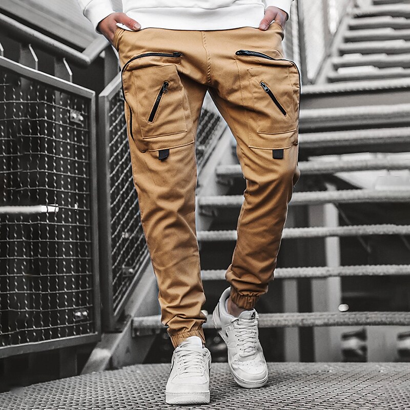 Men's fitness running outdoor breathable wear resistant side pocket zipper workwear sports trousers
