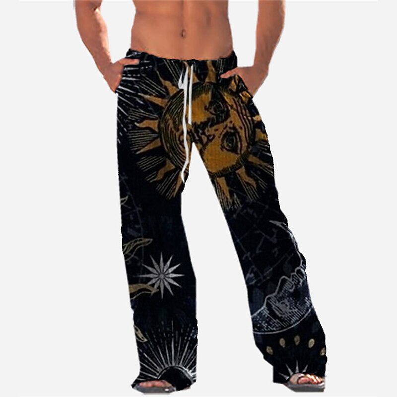 Men's Trousers Beach Pants Drawstring Elastic Waist Front Pocket Sun Graphic Prints Comfort Soft Casual Daily Pants 