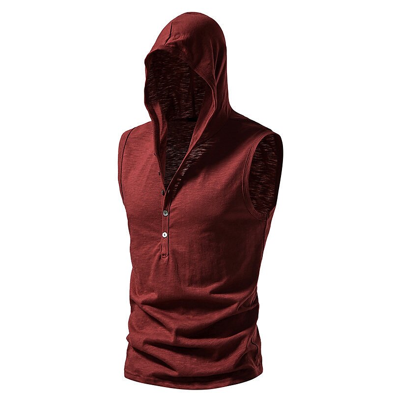 Men's Outdoor Street Casual Fashion Breathable Comfortable Soft Plain Sleeveless Hooded Vest