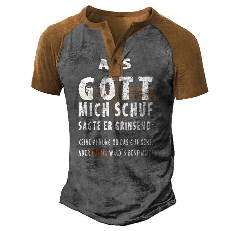 Men's Outdoor Street Fashion Casual Breathable Comfortable Light Letter Print Short Sleeve Henley Shirt