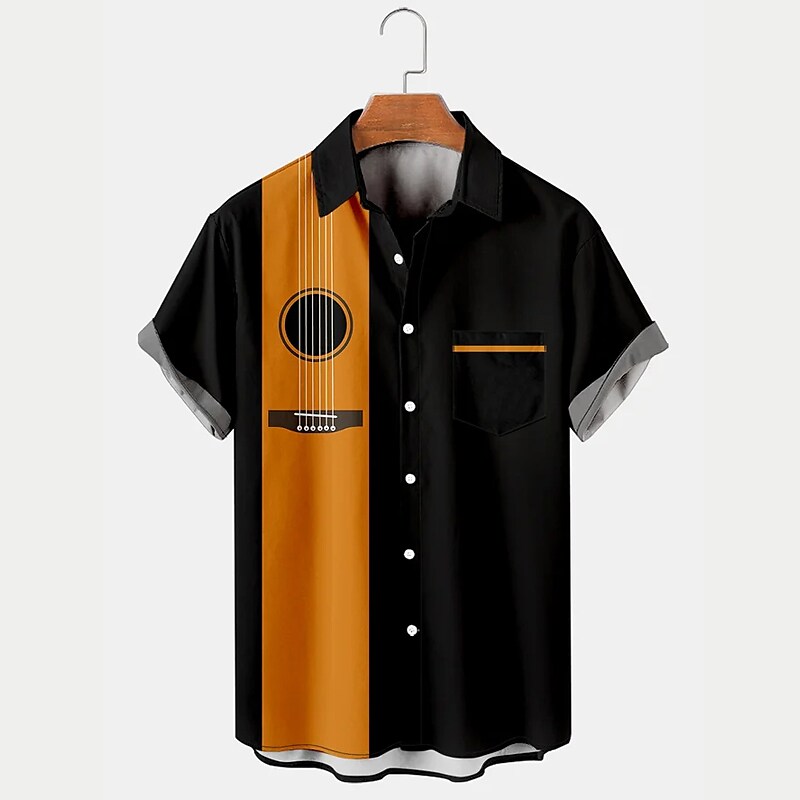 Men's Shirt Summer Hawaiian Shirt Graphic Prints Guitar Turndown Brown