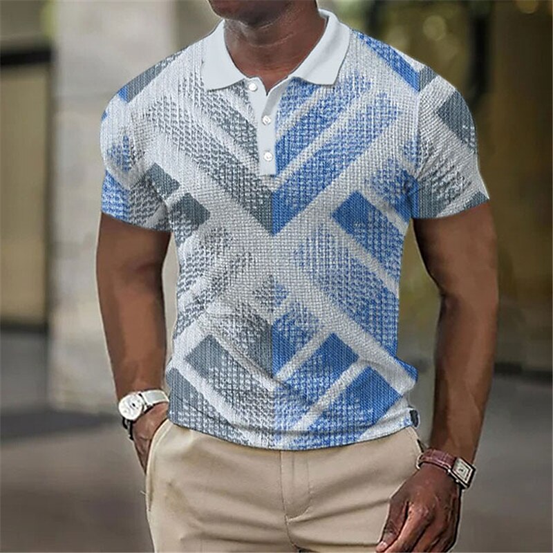 Men's Waffle Golf Outdoor Fashion Street Comfortable Soft Striped Short Sleeves Polo Shirt
