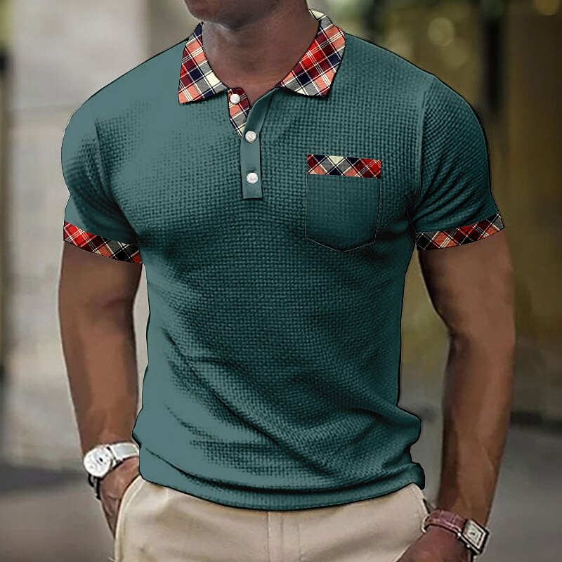 Men's Waffle Golf Outdoor Street Fashion Breathable Comfortable Soft Print Short Sleeves Polo Shirt