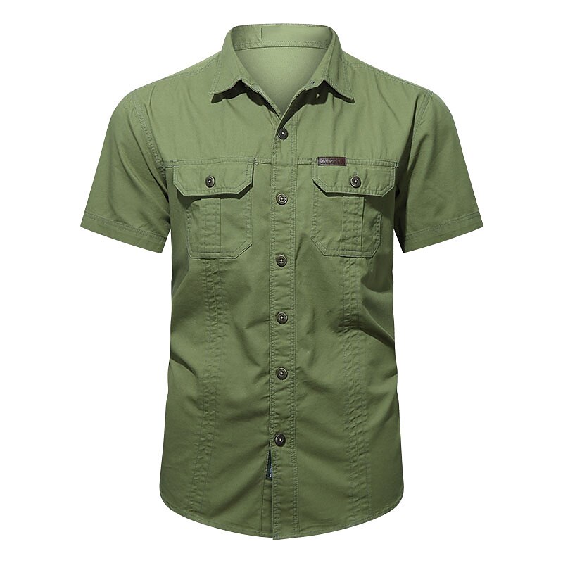 Men's Casual Street Work Fashion Breathable Comfortable Light Plain Cargo Short Sleeve Shirt