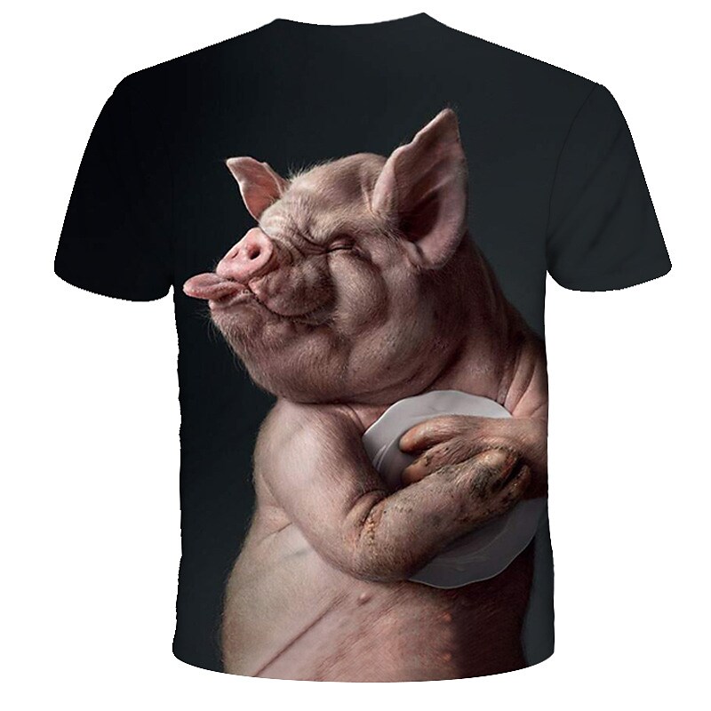 Men's T shirt Graphic Animal 3D Pig Round Neck Rainbow Daily Holiday Short Sleeve 3D Print Animal Pattern Top