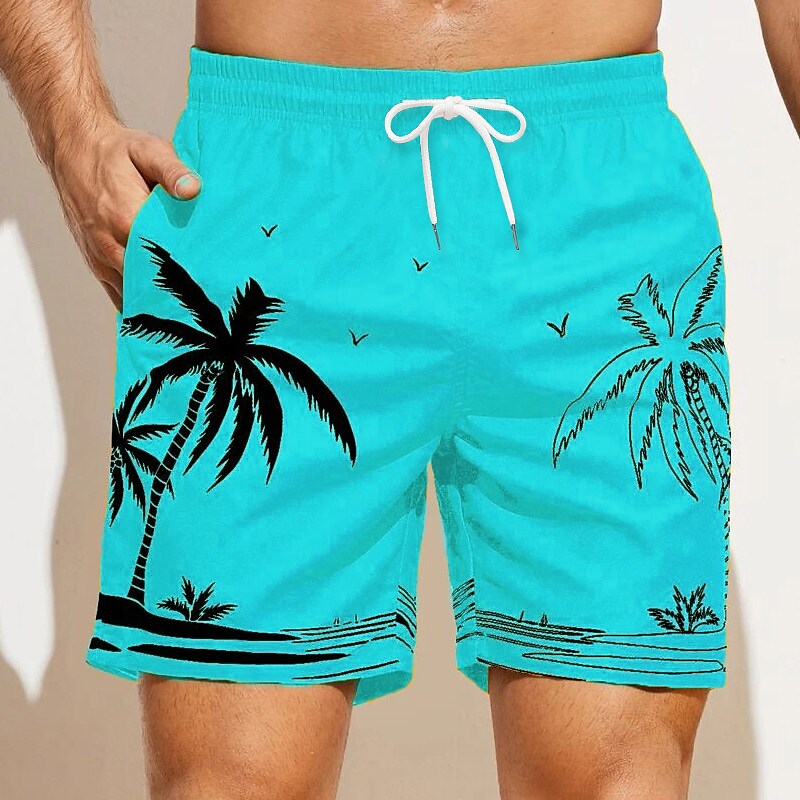 Men's Swimming Beach Drawstring Elastic Pattern Printing Quick Dry Casual Vacation Hawaiian Shorts