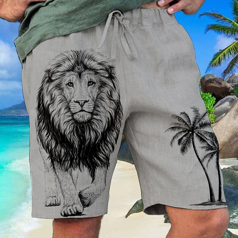 Men's Beach Shorts Drawstring Elastic Waist Graphic Animal Lion Breathable Soft Micro-elastic Short 