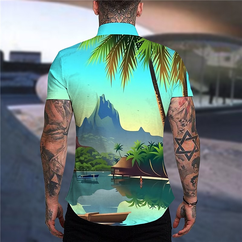 Men's Hawaiian Graphic Shirt Coconut Tree Turndown Sea Print Outdoor S