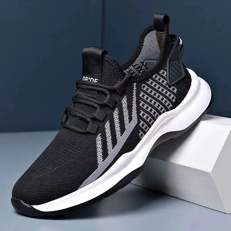 Men's Sneakers Casual Shoes Sporty Look Flyknit Shoes Sporty Vintage Casual Outdoor Daily Running Shoes Basketball Shoes Hiking Shoes Tissage Volant Breathable Comfortable Slip Resistant Black Grey