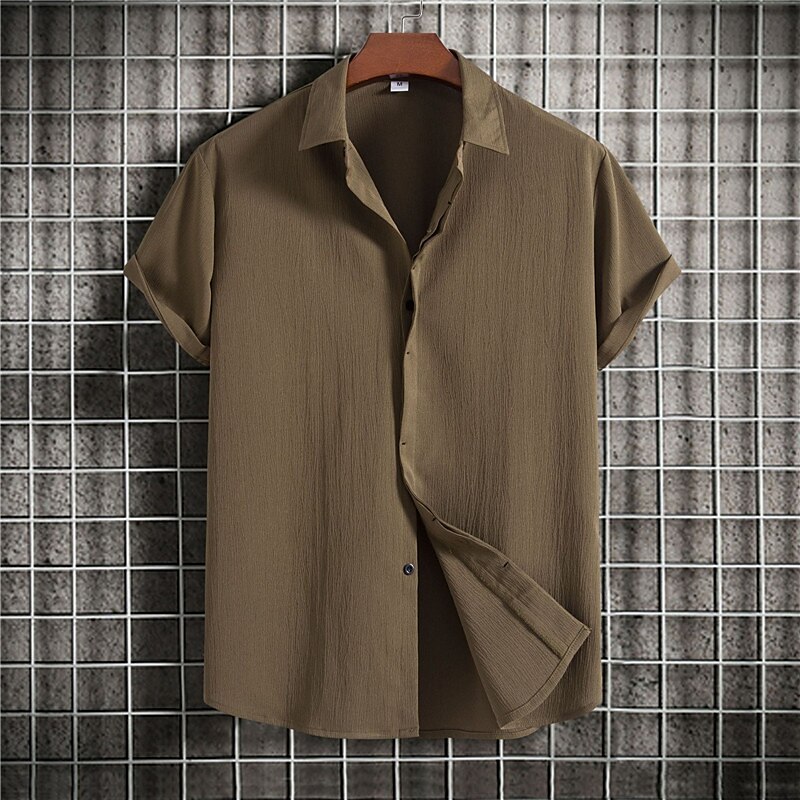 Men's Linen Outdoor Beach Vacation Fashion Casual Breathable Light Comfortable Plain Short Sleeve Shirt
