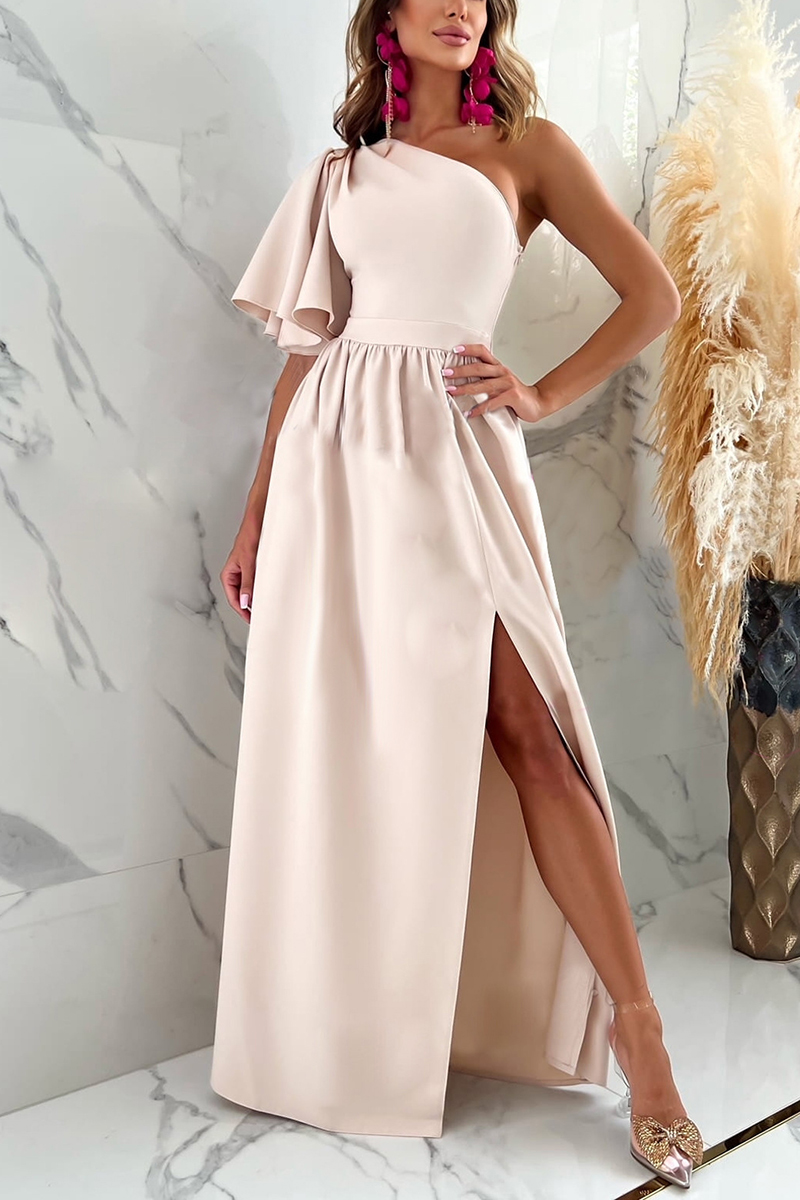 Tori Fashion Party Ruffle Single Shoulder Slit Dress