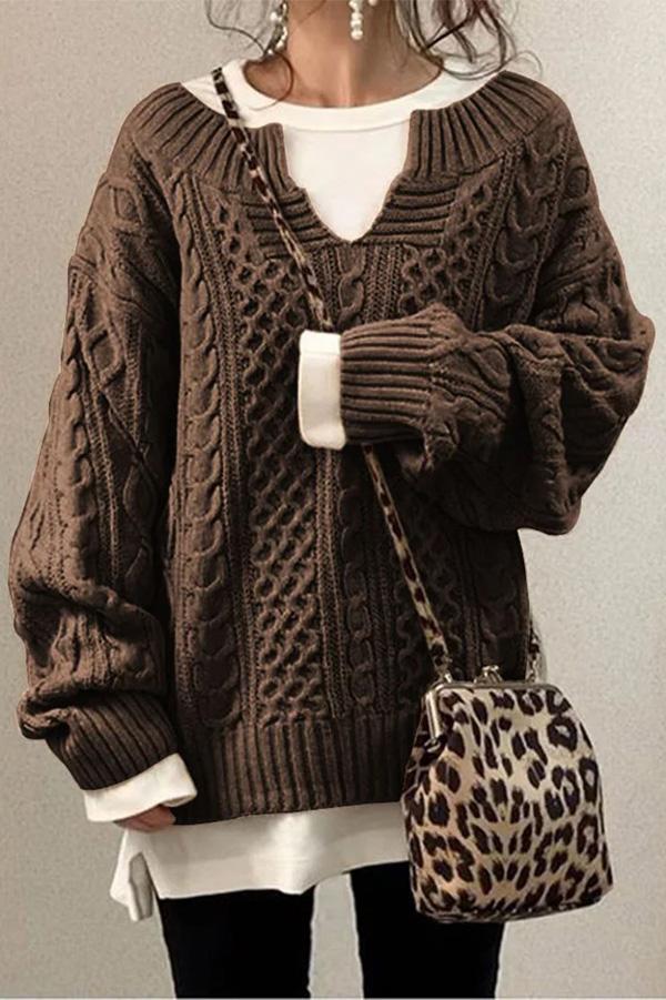 Shepicker Linen Pattern Casual Knit Sweater