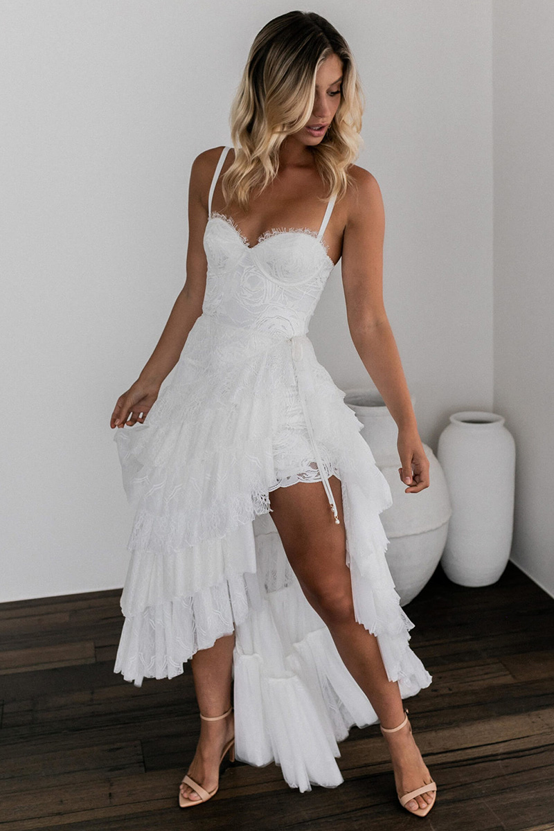 Nicole Irregular Hem White Lace Dress