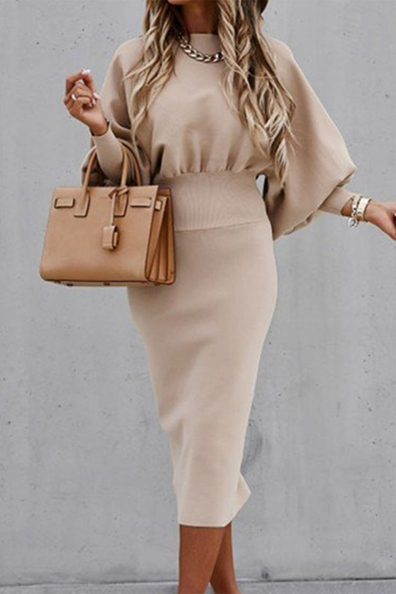 Celso Elegant Bubble Sleeve Mid-Length Hip Dress