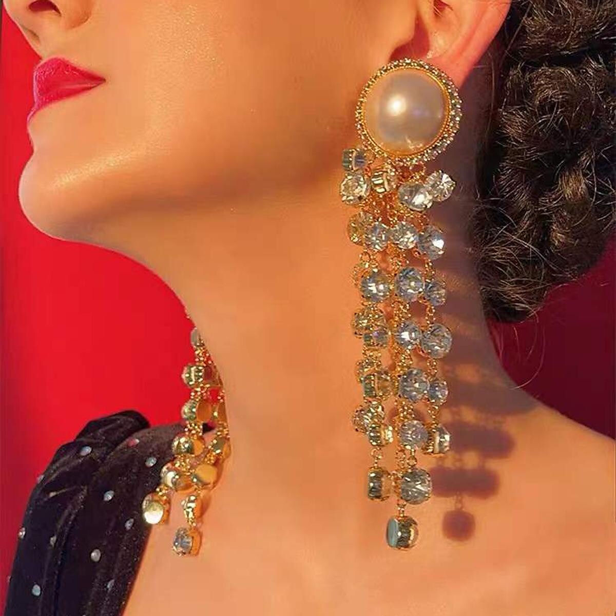 Shepicker Large Pearl And Diamond Long Tassel Earrings