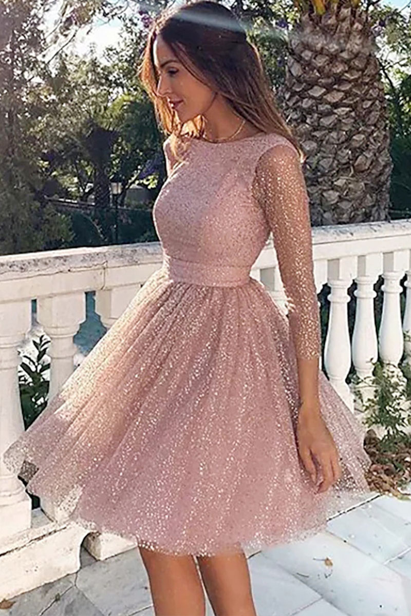 Long Sleeve Solid Color Backless Sequins Party Dress