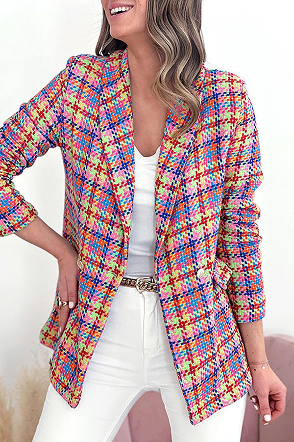 Shepicker Fashion Plaid Double-Breasted Office Ladies' Blazer